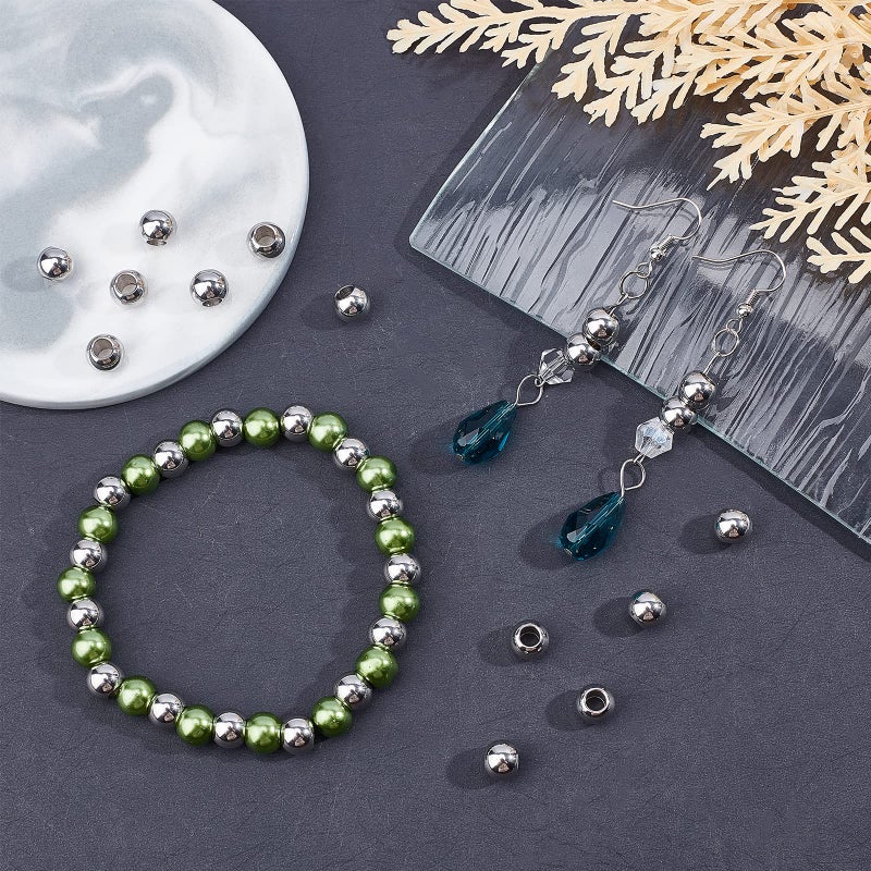 NBEADS 500 pcs 8mm Stainless Steel Large Hole Beads Rondelle 304 Stainless Steel European Beads for Jewelry Making, Hole: 4~4.5mm - Image 4